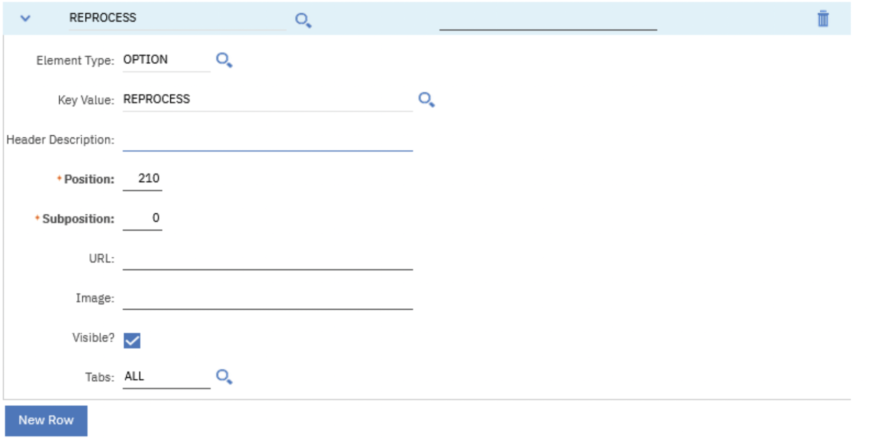 REPROCESS option screen example